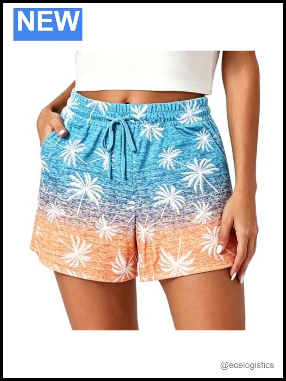 Women's Hawaiian Print Elastic Waist Shorts with Pockets Summer Beach